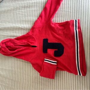 Janie and Jack Varsity Red and Black Hooded with Sporty Stripes and “j”